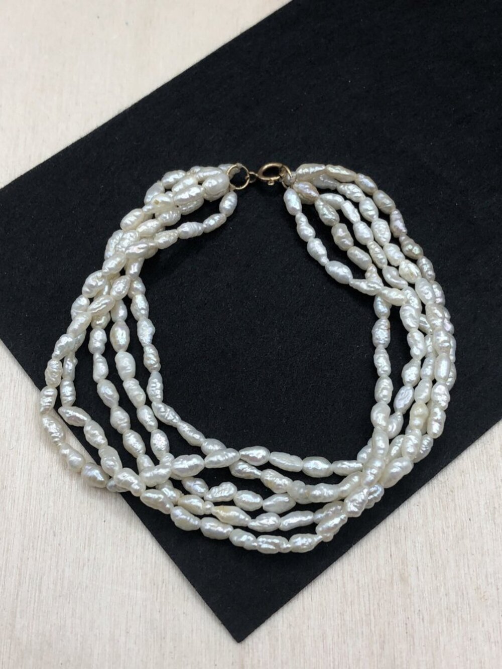 Vintage Genuine Rice Pearl Bracelet 14 K Gold Clasp 5 Strands Layers